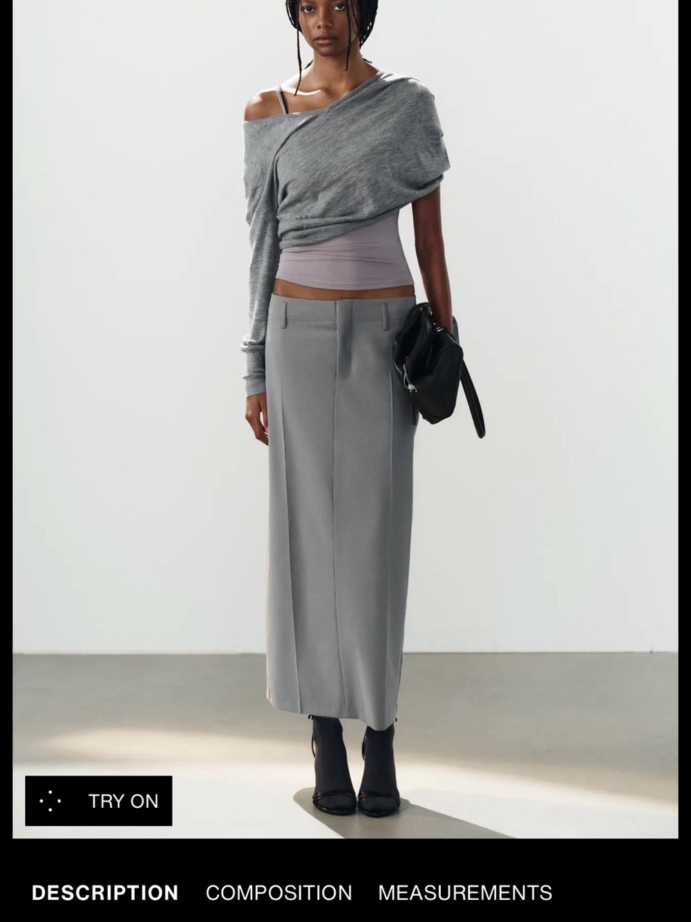 Zara Gray Midi Straight Skirt